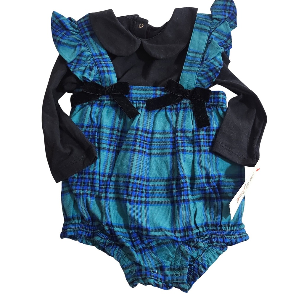 NEW Cat & Jack 12M Baby Girl Plaid Romper and Peter Pan Collar Top Set